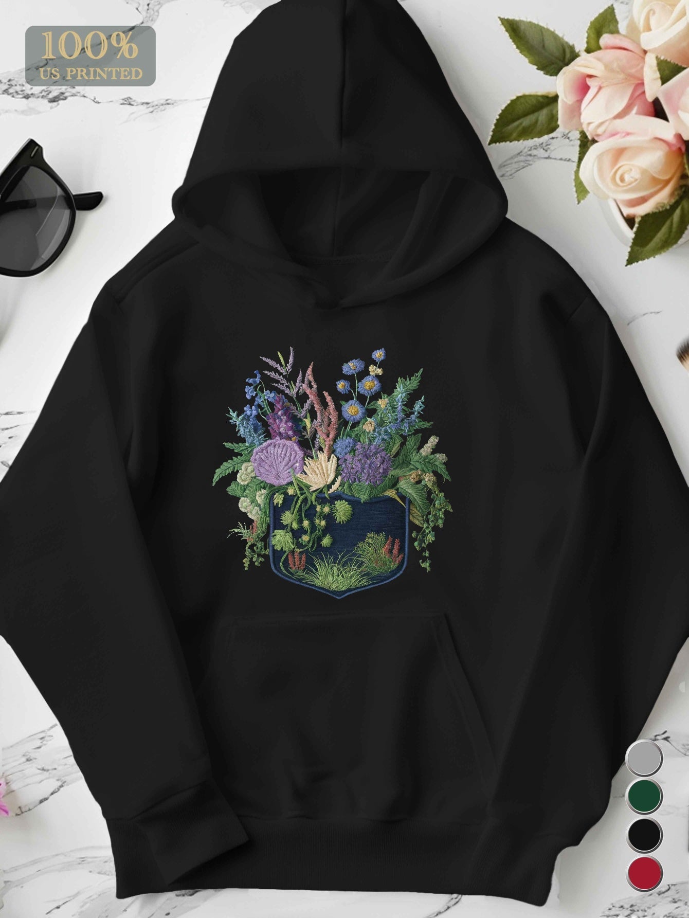 teediy embroidered flowers and leaves Women's hoodies