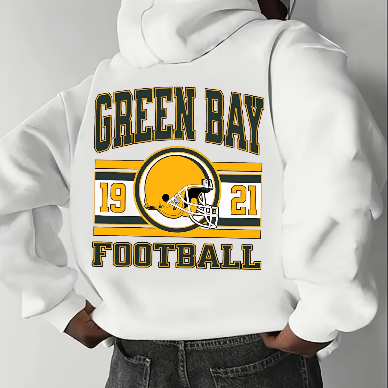 Men's Green Bay Football Graphic Hoodie - 19 & 22 Number Design, 50% Cotton 50% Polyester Blend, Kangaroo Pocket, Regular Fit Casual Pullover for Autumn Winter