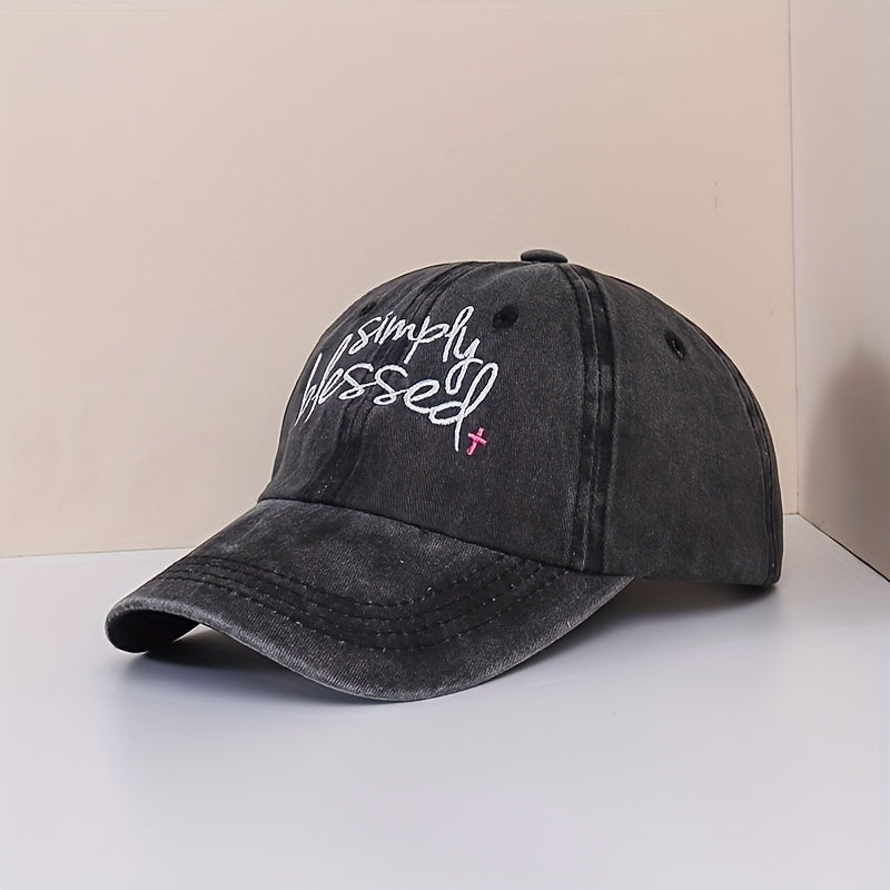 Simply Blessed Embroidery Baseball Cap Washed Distressed Solid Color Dad Hats Adjustable Sun Hats For Women & Men