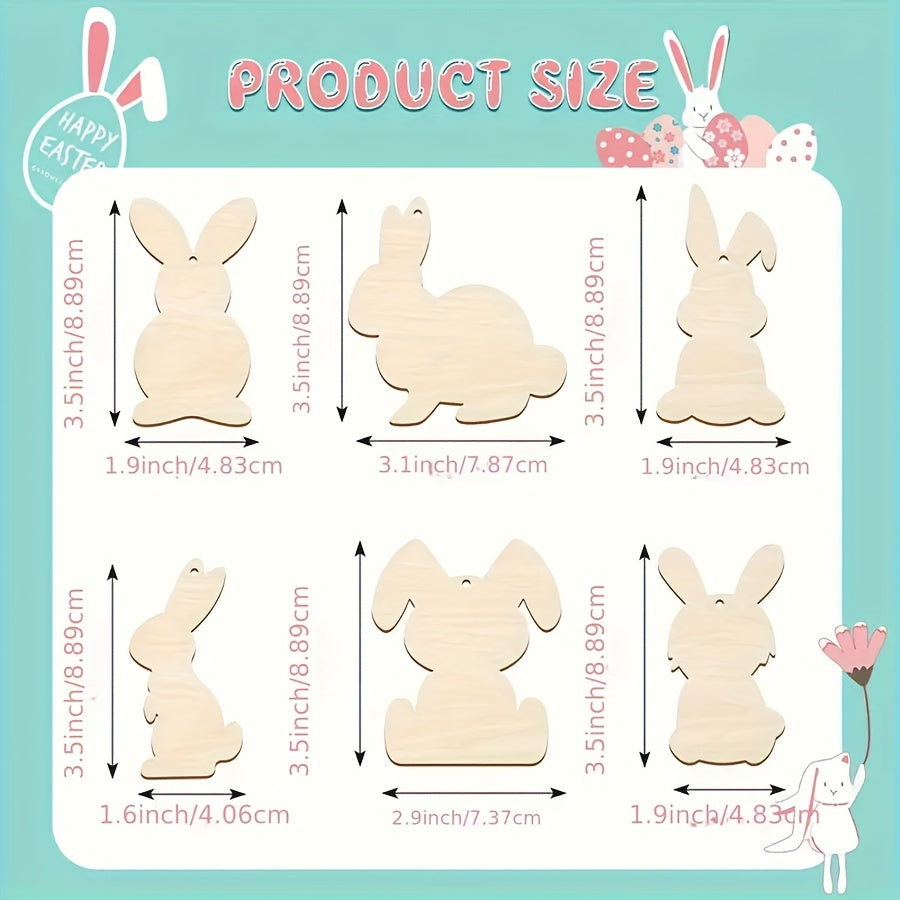 Easter Bunny Wooden Craft Cutouts - DIY Blank Rabbit Ornaments for Painting & Decorating, 6 Unique Designs, Perfect for Easter Gifts & Home Decor