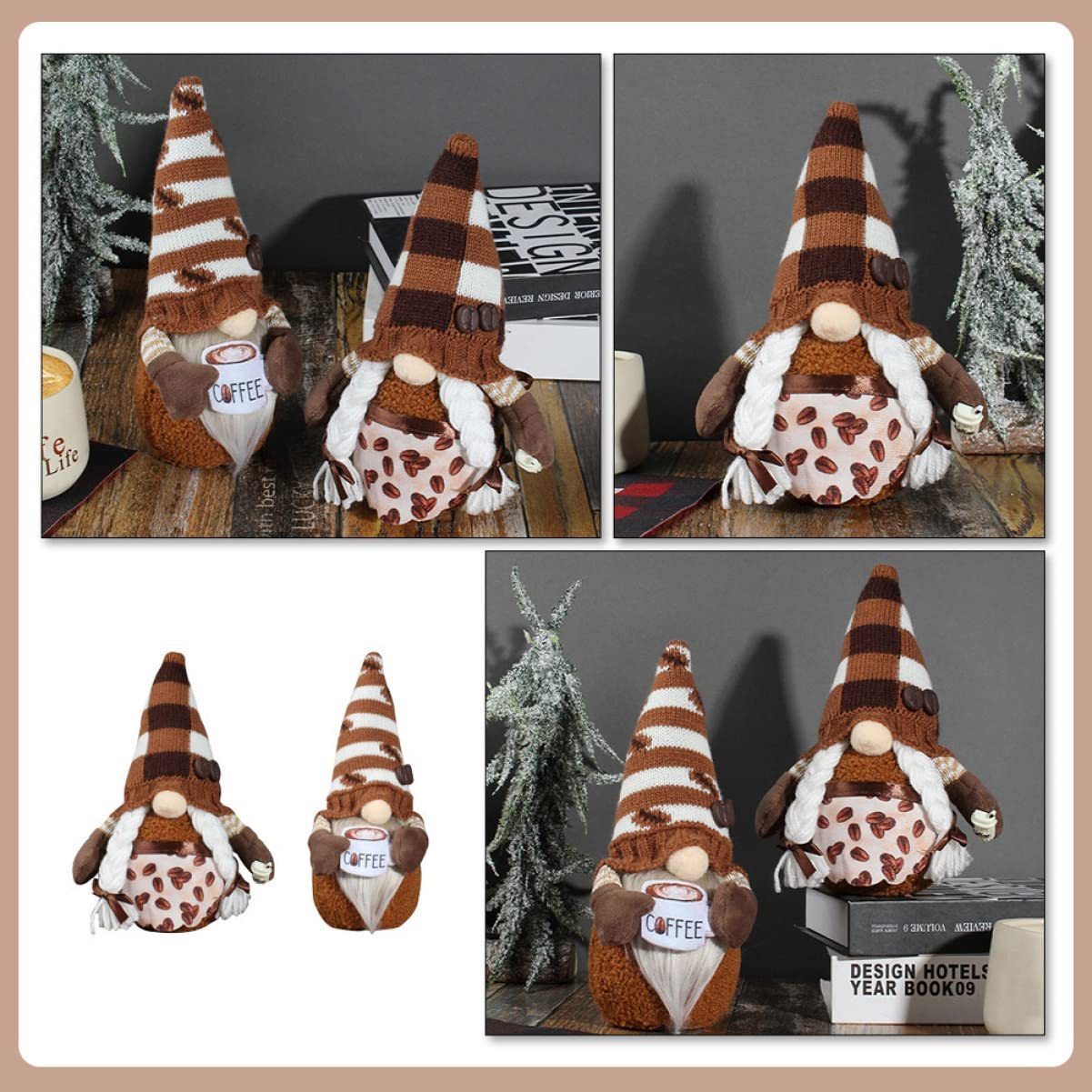 Coffee Gnomes Plush Doll Coffee Bar Decoration Swedish Tomte Elf Dwarf Collectible Figurines Dangle Leg Shelf Sitters Farmhouse Home Kitchen Decor Coffee Lover Gifts
