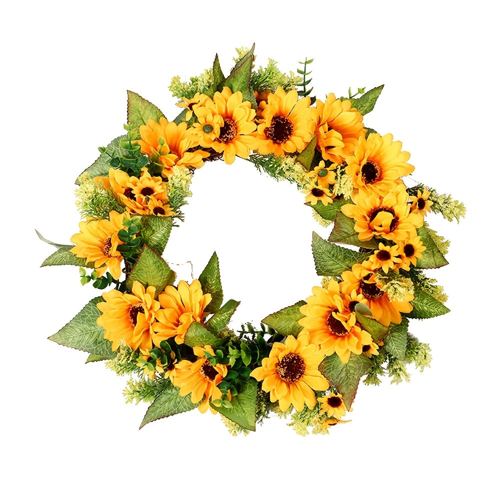 Rustic Burlap Sunflower Wreath with Bee Decor - Farmhouse Wall Art & Front Door Hanging for Easter, Spring, Summer, St. Patrick’s Day - No Electricity Needed, Vibrant Yellow & Black Checkered Design, Sunflower Outdoor Decor