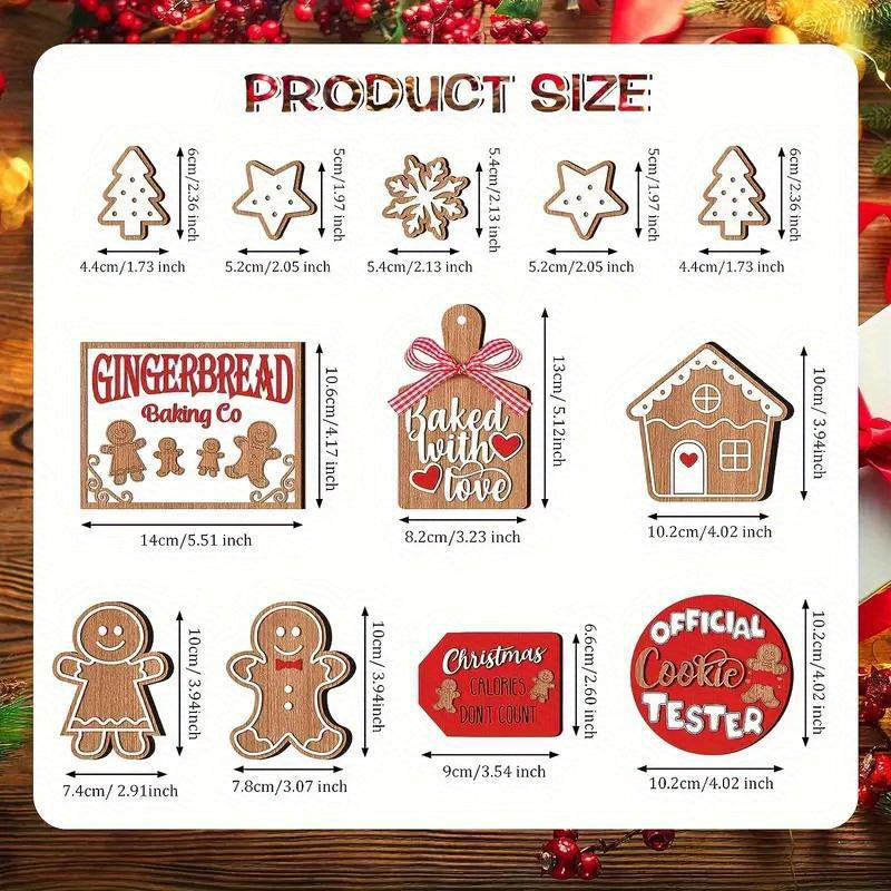 Festive Christmas Tiered Tray Decor Set: Wooden Tiered Tray with Gingerbread, Snowmen & Santa Signs - Holiday Home & Kitchen Display Essentials, Perfect for Christmas Gifts, Party Favors, Home Table Displays, and Holiday Deco