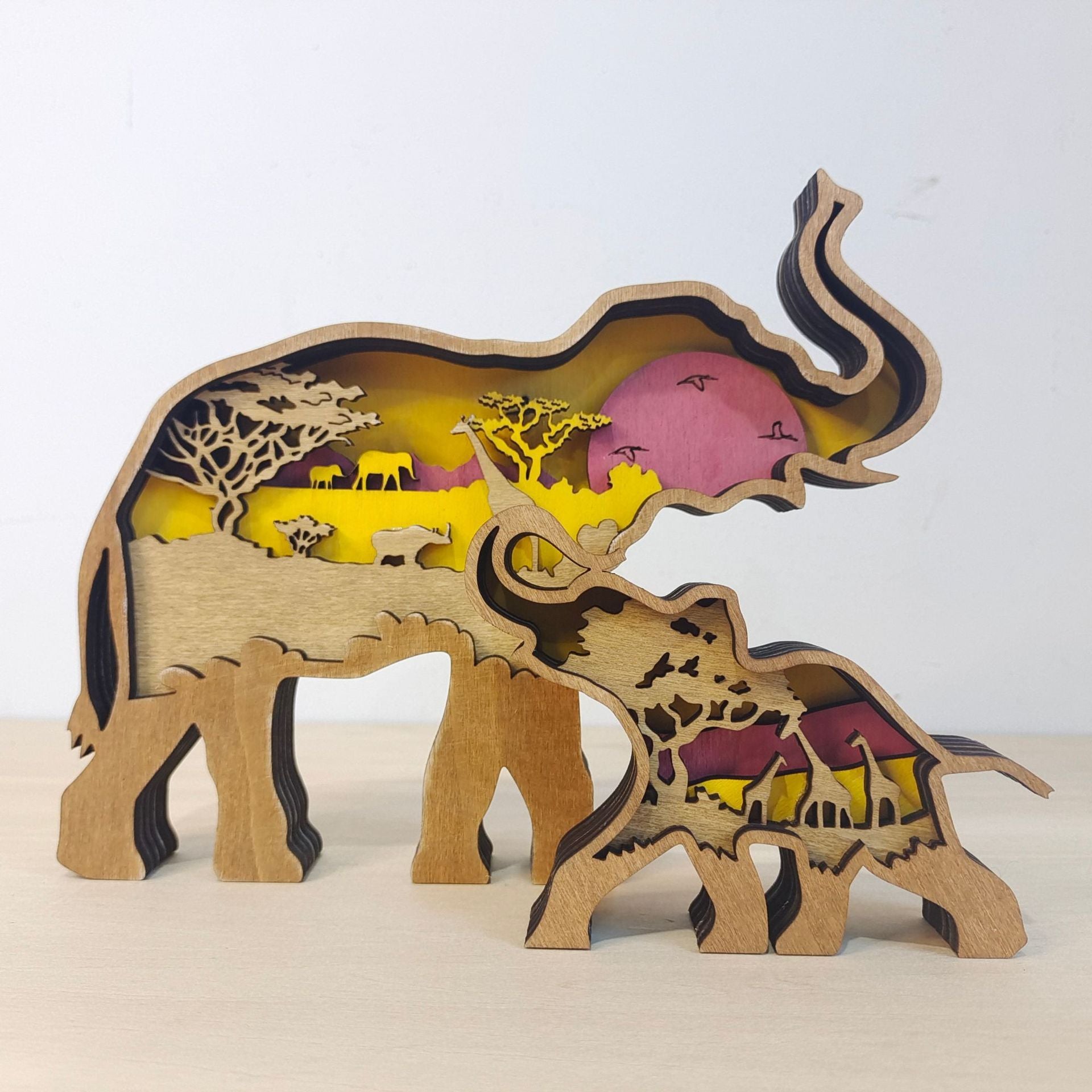 Wooden Elephant Crafts | Creative Mother's Day Home Decoration, Artistic Animal Ornaments Display, Living Room Decoration