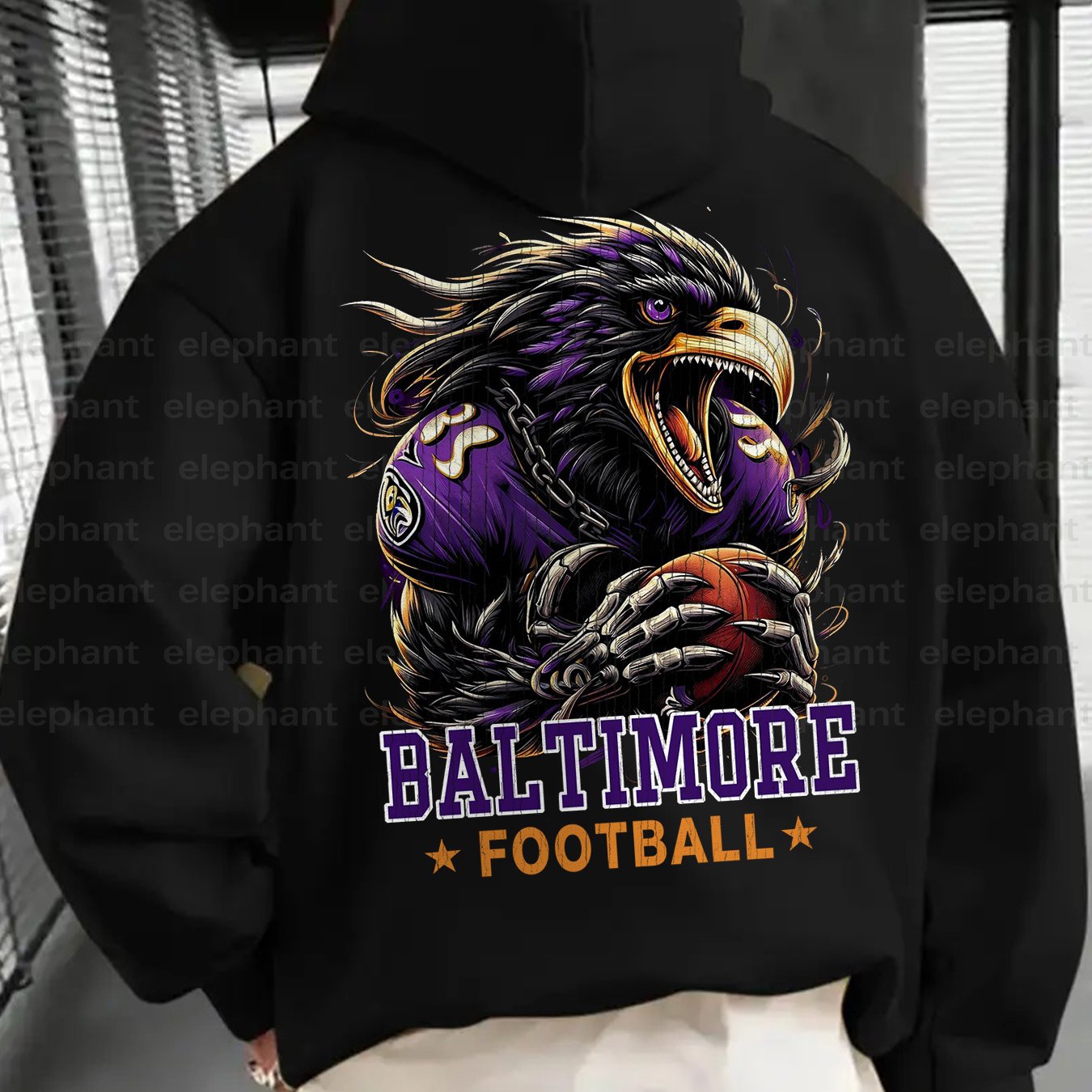 1pc Baltimore Football Graphic Print Hoodie - Thickened Unisex Casual Pullover with Pocket, Long Sleeve Autumn Winter Sweatshirt for Men & Women, Football Enthusiast Gift
