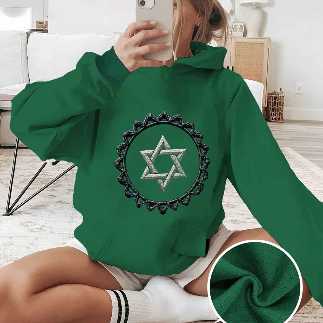 Silvery Star Of David Embroidered Motif Women's plus size hoodies