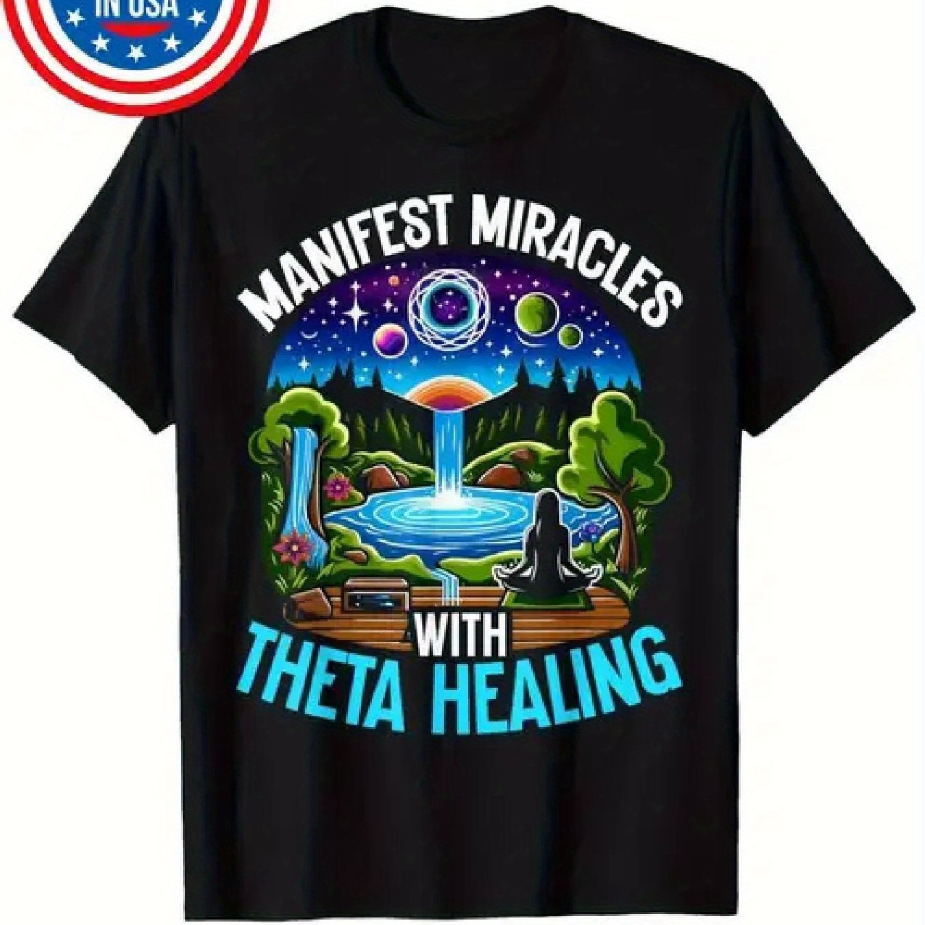 T-Shirts Only Sold, 1 Men'S Retro Style Healing Meditation T-Shirt - 100 - Cotton Short-Sleeved Round-Neck Pattern Design Reveals Miracle And Spiritual Energy Theme Black Spiritual Clothing - Loose Fit T-Shirt - Machine Washa