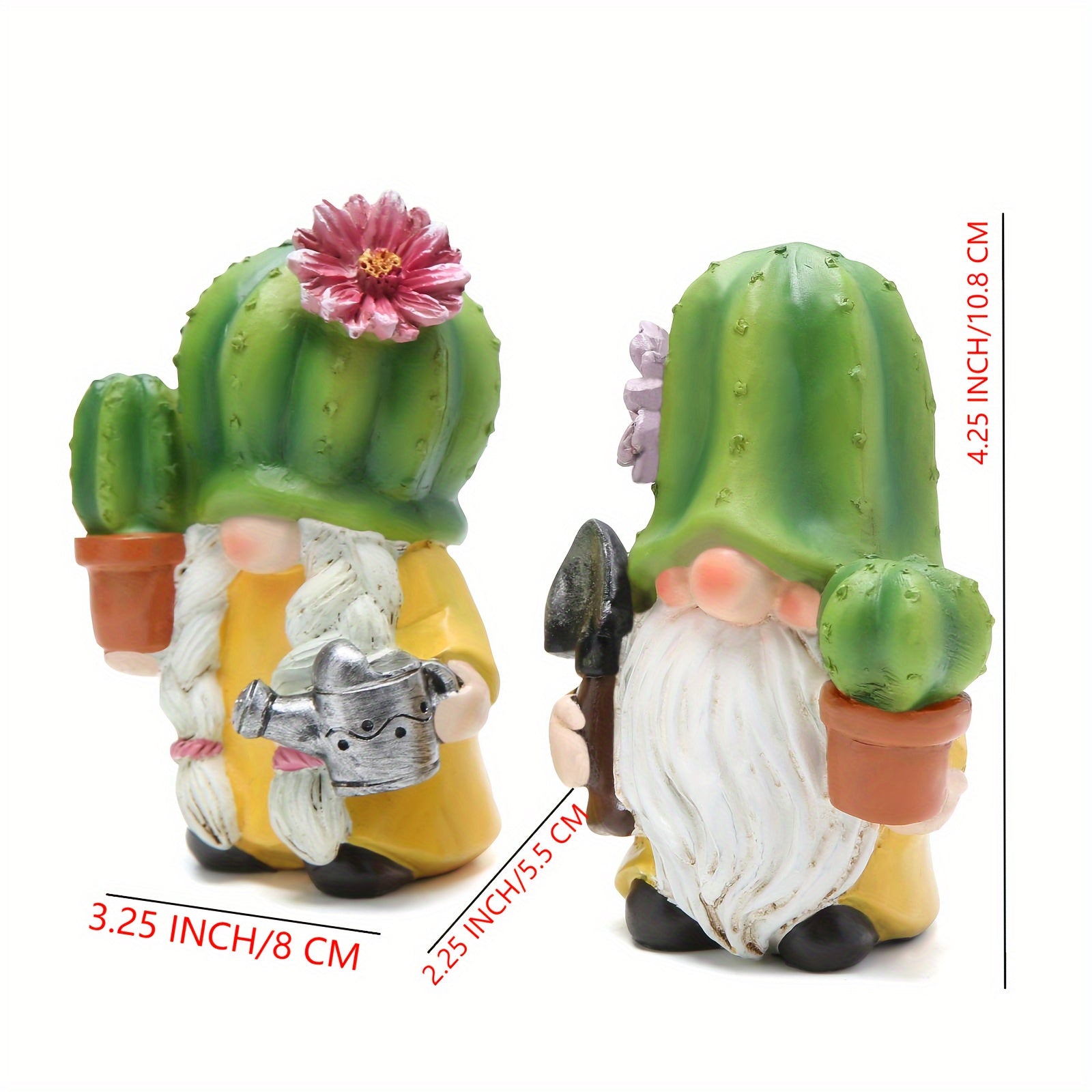 Resin Cactus Garden Gnomes Figurines - Spring Summer Green Plant Elf Decor, Tiered Tray Cacti Flower Gnome, Southwest Style Desert Outdoor Statues for Indoor and Outdoor Use