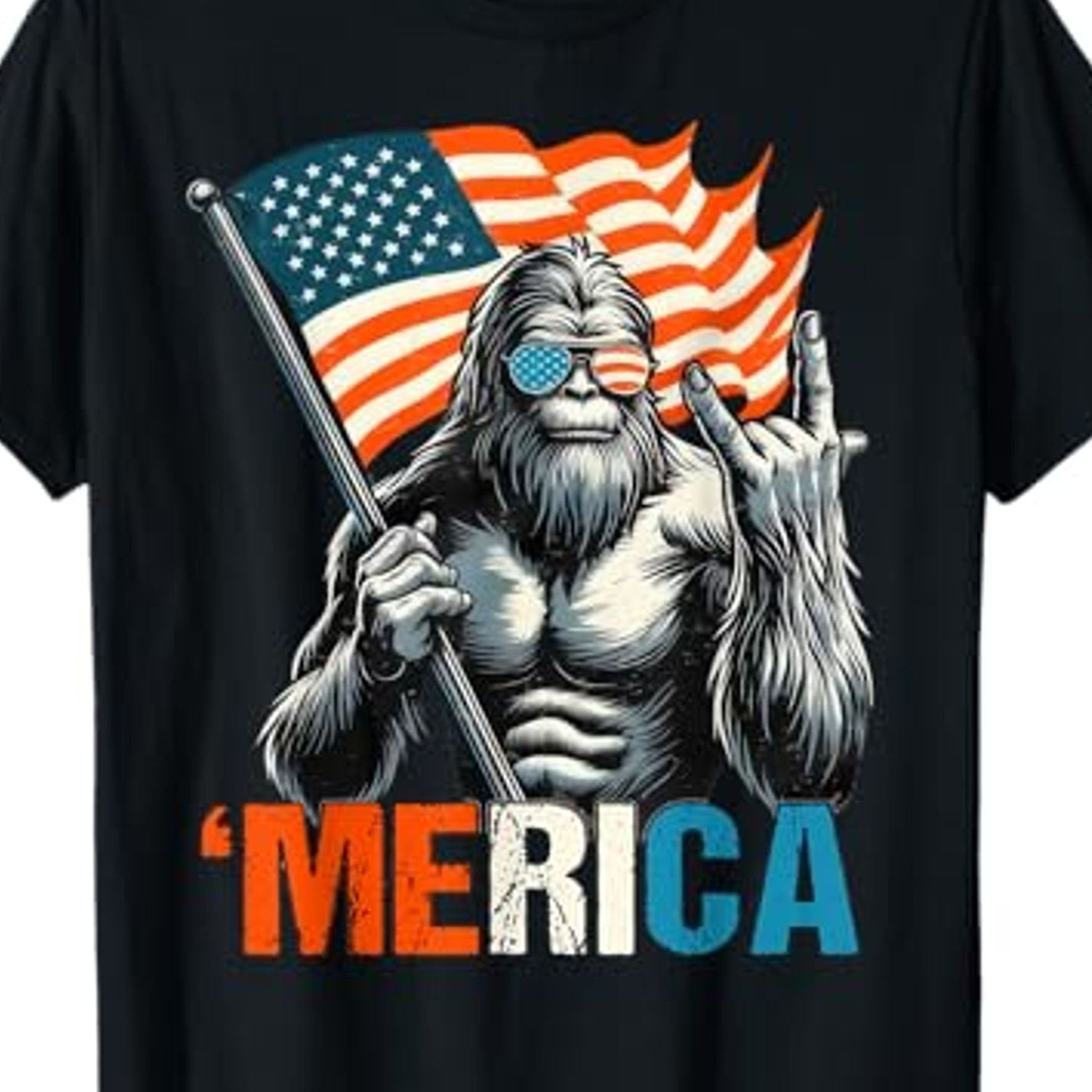 Men's & Tall Patriotic Gorilla Graphic T-Shirt - American Flag & 'AMERICA' Print, 100% Cotton Breathable Loose Fit Casual Tee for Summer, Independence Day & Casual Attire, Machine Washable Shirt