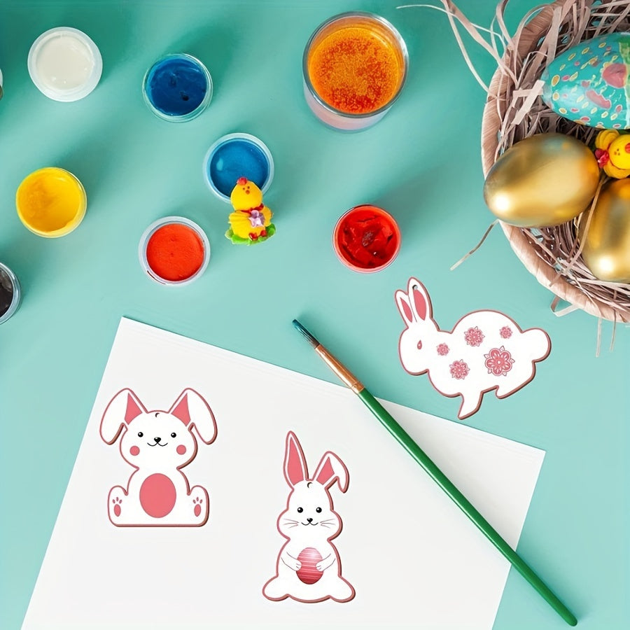 Easter Bunny Wooden Craft Cutouts - DIY Blank Rabbit Ornaments for Painting & Decorating, 6 Unique Designs, Perfect for Easter Gifts & Home Decor