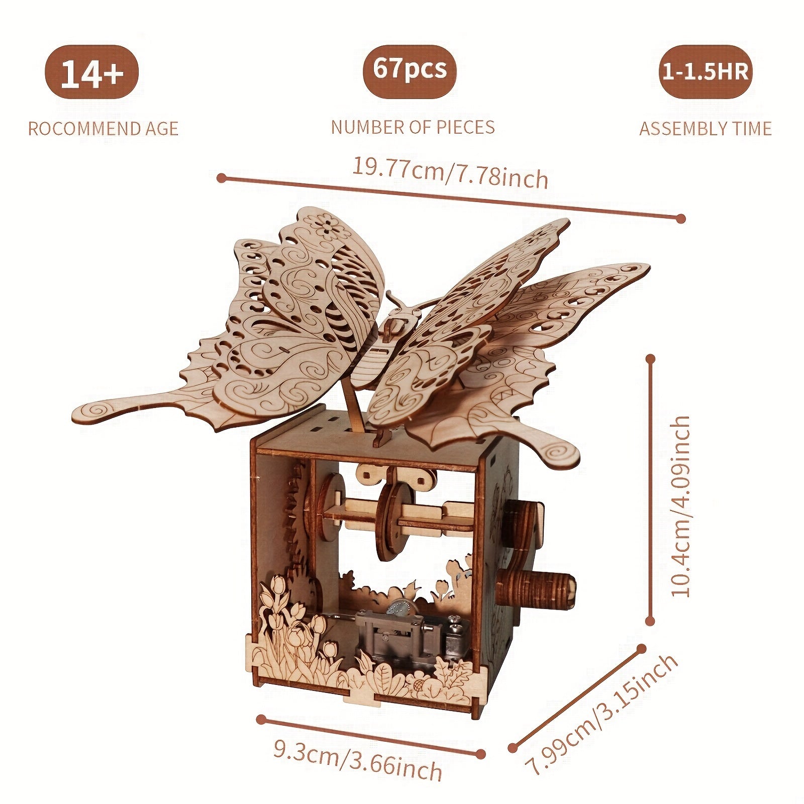 3D Handmade Wooden Butterfly Music Box You Are My Sunshine Assembly Model Kit - Holidays, Birthdays, Christmas Gifts