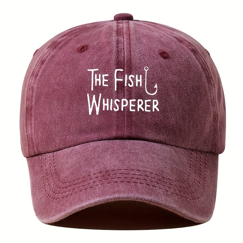 The Fish Whisperer Baseball Cap for Men - Casual Polyester Duckbill Cap with Embroidered Lettering, Outdoor Fishing & Travel Compatible, Unisex Adjustable Snapback Hat