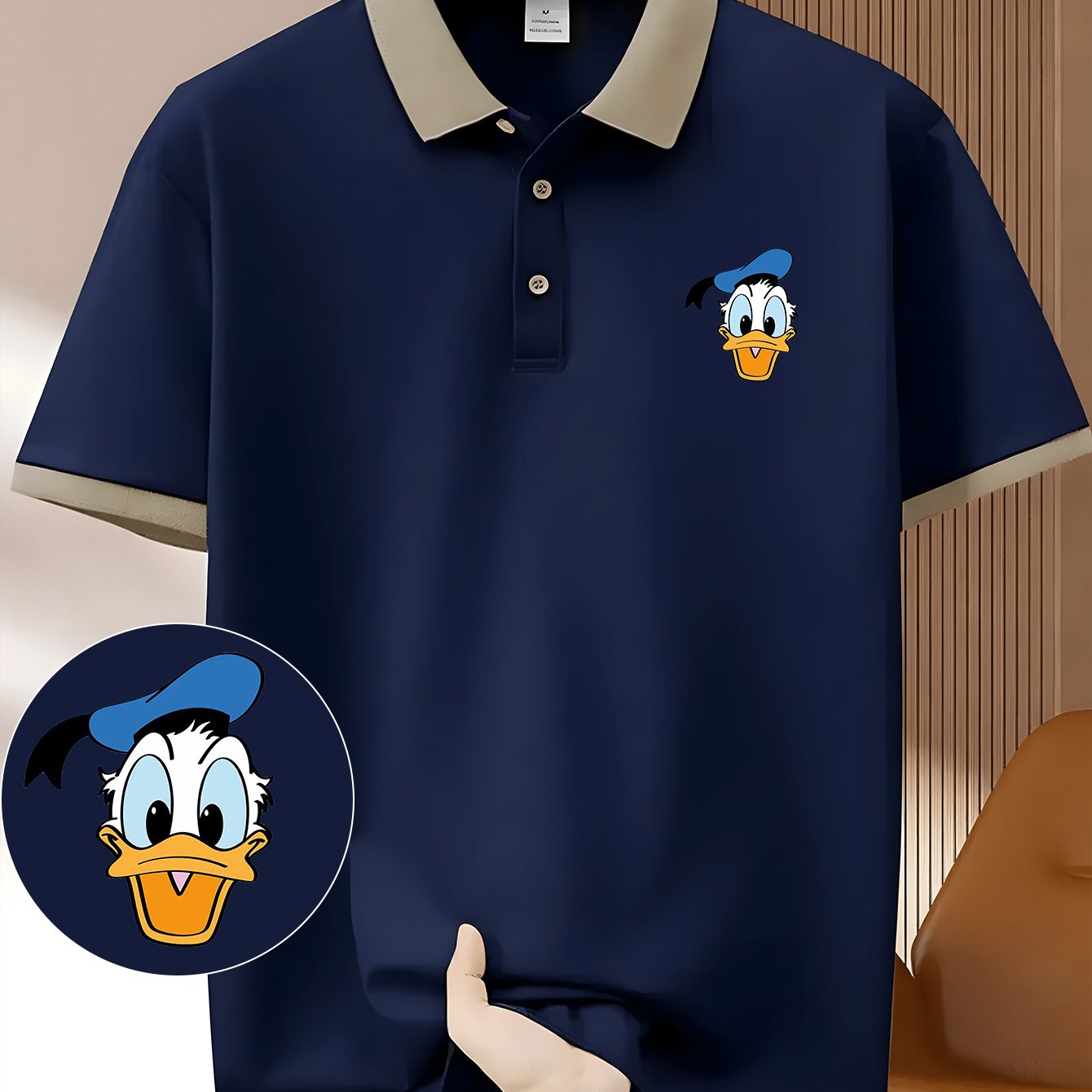 Donald Duck Cute Headprint Short-Sleeved Polo Shirt - Casual & Trendy, Lightweight Polyester, Breathable Quick-Dry Fabric, Perfect for Golf, Summer Outdoor Activities, and a Great Gift for Husbands and Friends, Golf Shirt | B