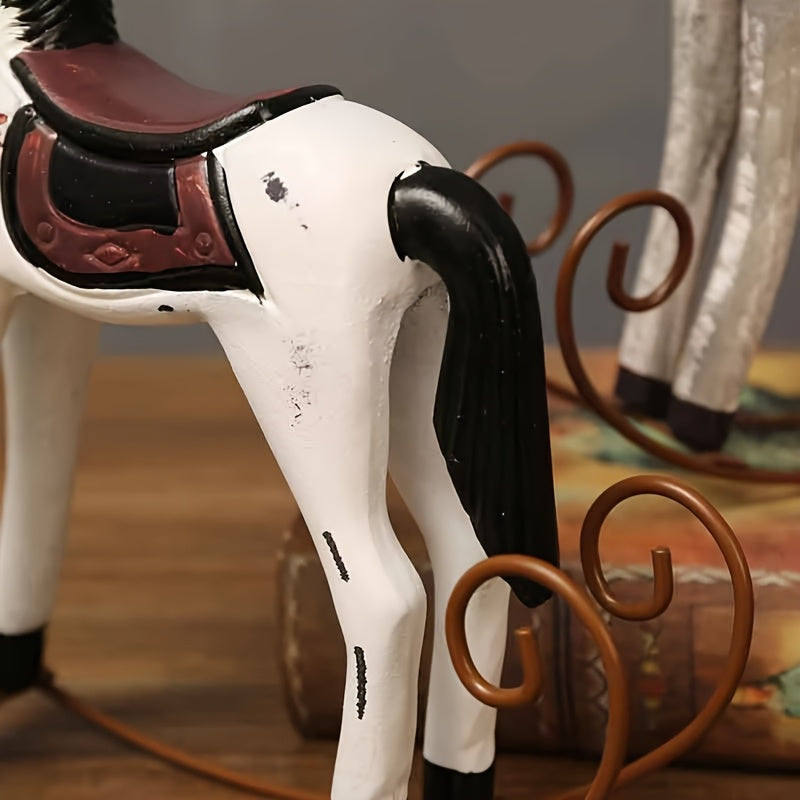Retro Wooden Crafts Rocking Horse Desk Decor Balance Art Figurines Home Office Decor