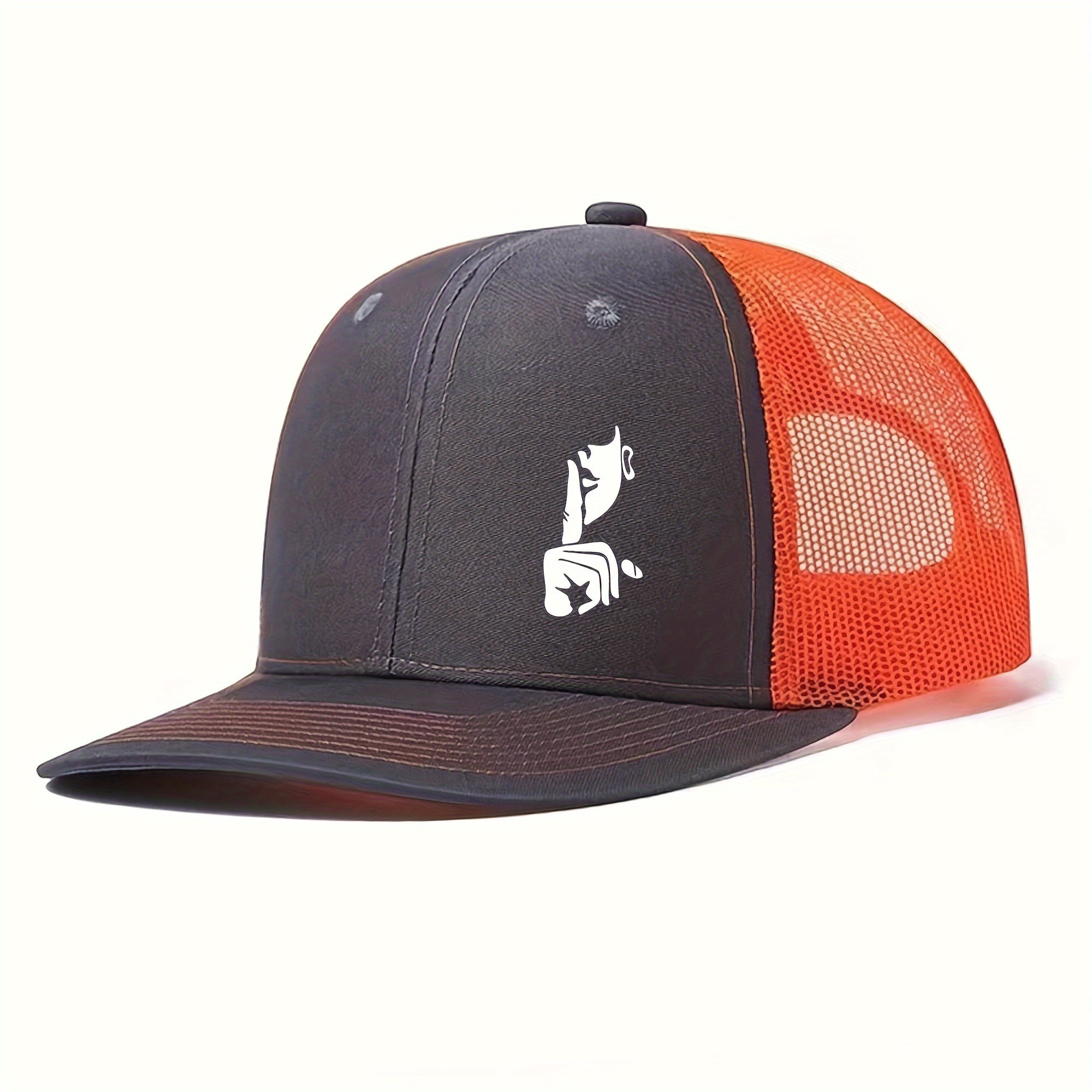 Finger Print Mesh Trucker Baseball Cap for Men & Women - Lightweight Breathable Two-Tone Design, 6 Colors (Black/Blue, Green, Grey, Orange, Brown, Tan), Sports Cap | Trendy Baseball Cap | Structured Cap