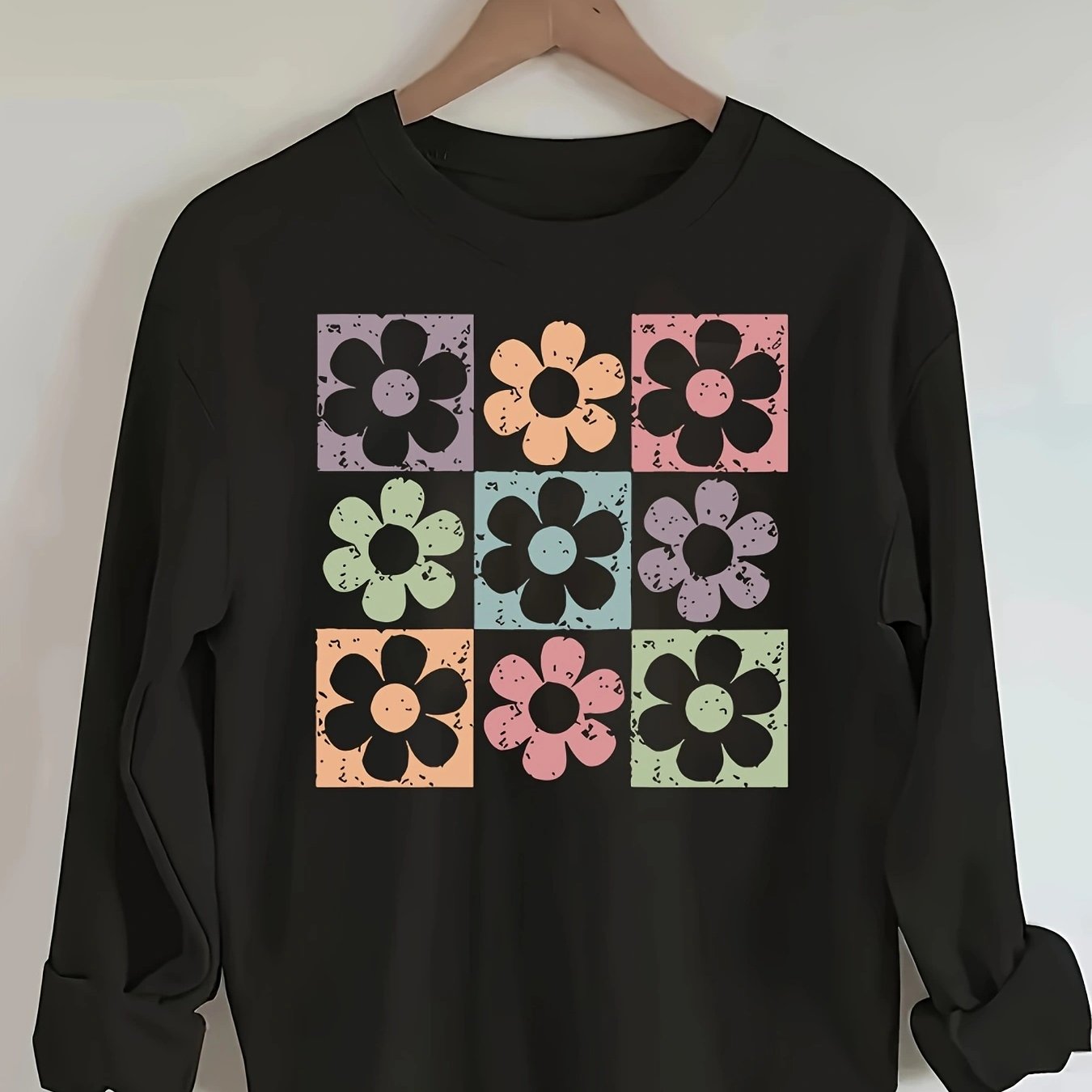 Soft Floral Print Long Sleeve Crew Neck Pullover Sweatshirt For Women, Casual Fashion Basic Sweatshirt