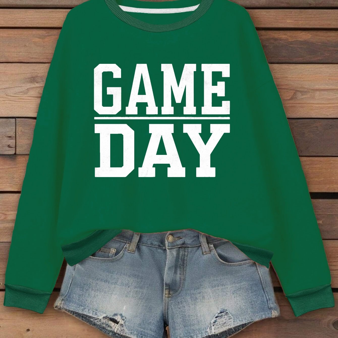 GAME DAY Print Pullover Sweatshirt, Casual Long Sleeve Crew Neck Sweatshirt, Women's Clothing