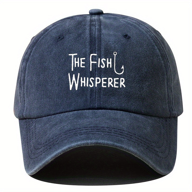 The Fish Whisperer Baseball Cap for Men - Casual Polyester Duckbill Cap with Embroidered Lettering, Outdoor Fishing & Travel Compatible, Unisex Adjustable Snapback Hat