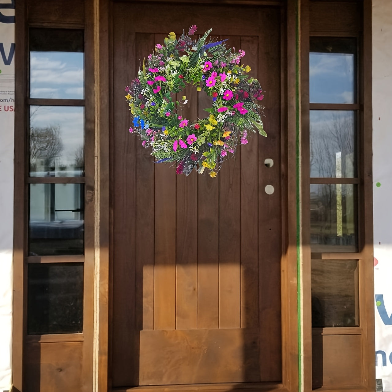 Spring Welcome Wreath, Colorful, Hanging On The Front Door, Greet Every Visiting Guests, Let Them Feel The Breath Of Spring In The Moment They Step Into The Door