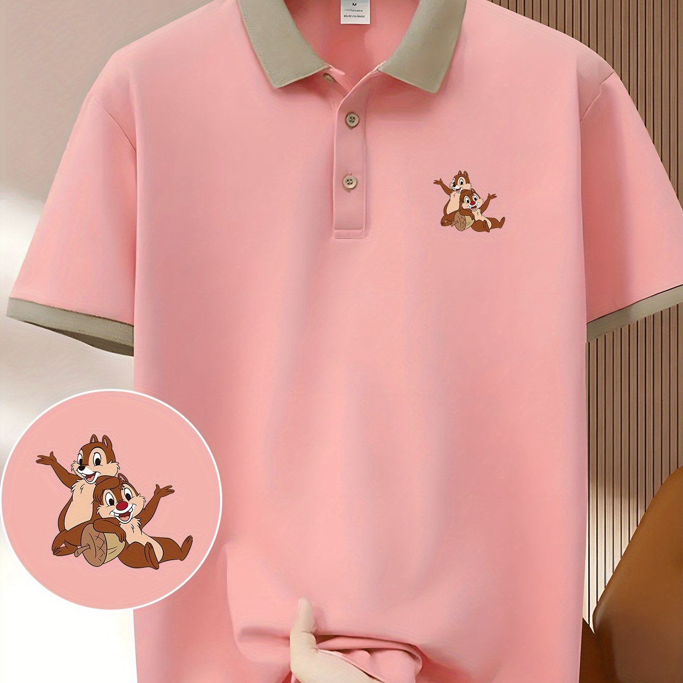 Disney Chitty Chitty Cartoon Image Printed Lapel Short Sleeve Shirt, Business Fashion Lightweight Polyester Breathable and Quick Drying Men's Shirt Golf Shirt Summer Fashion Casual Wear Suitable for Outdoor Sports Golf Course