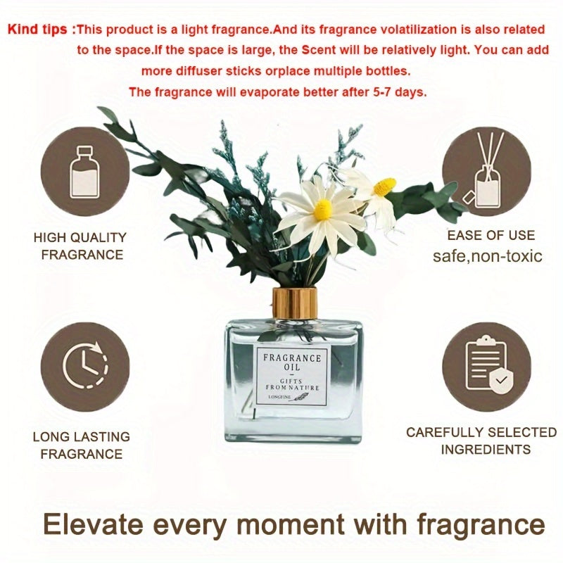 Jasmine Scent Reed Diffuser Sets 4.05 Oz(120ml) With Real Flower Diffuser Stick Home Fragrance Light Aroma Scented Home Décor Essential Oil