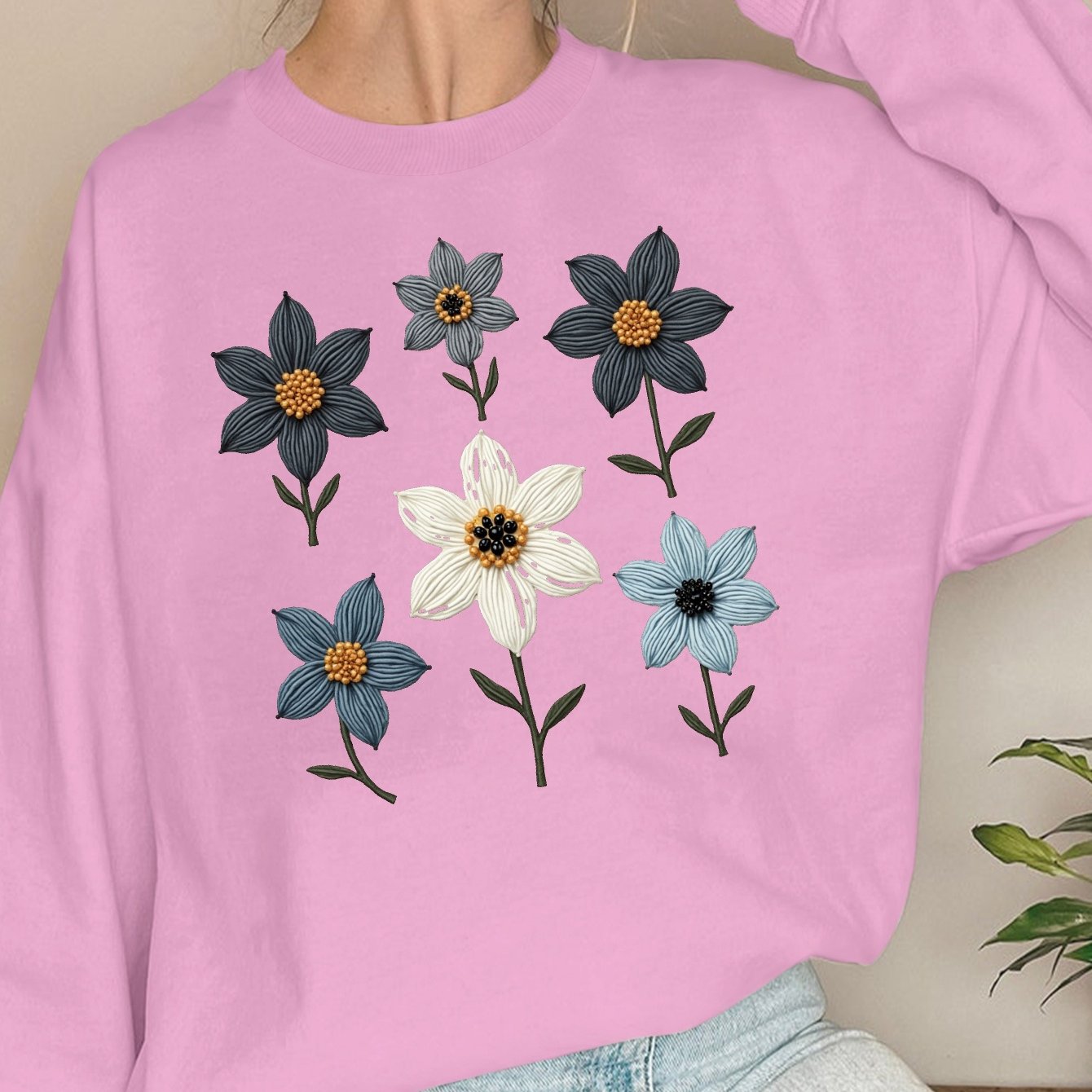 Women'S Sweatshirts Featuring Teediy with Beaded Floral Designs.