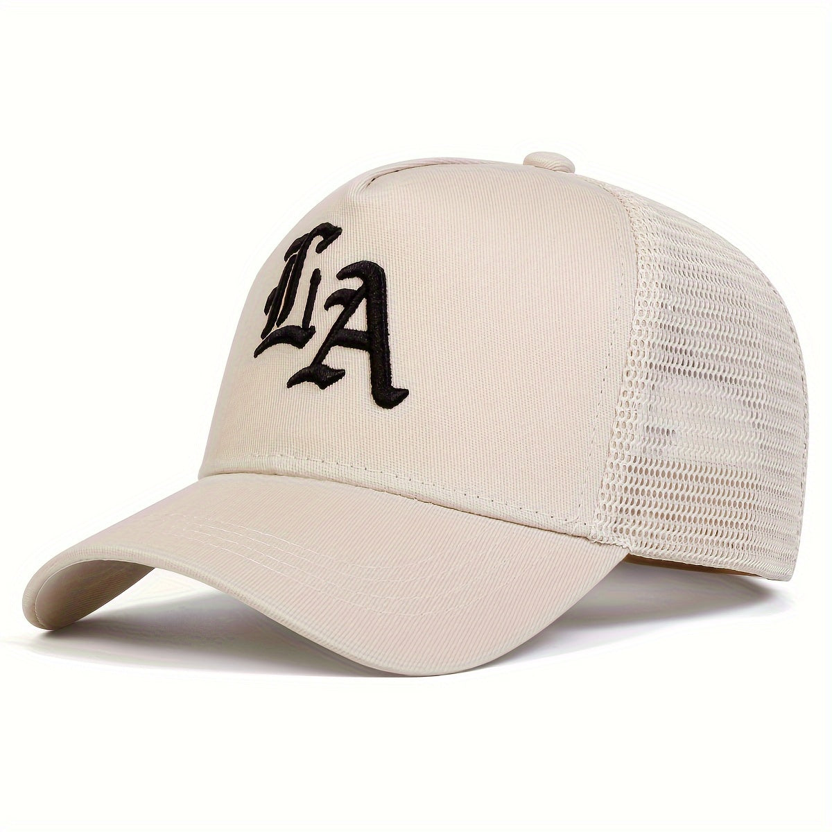 Adjustable LA Letter Baseball Cap - Women's Mesh Back Trucker Hat for Spring/Fall Travel, Beach and Party