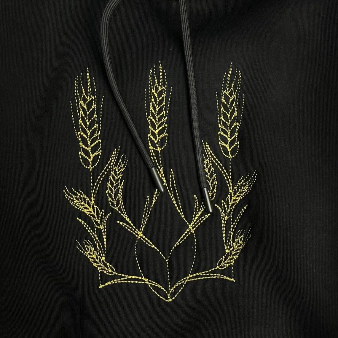 Embroidered Hoodie Ukrainian Wheat Comfortable Cozy Symbolic Golden Hoodie Stylish Streetwear Handmade Unisex Casual Hoodie Nature Ukraine