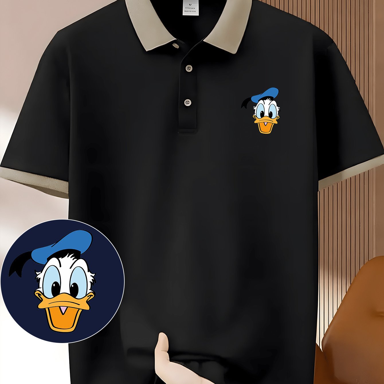 Donald Duck Cute Headprint Short-Sleeved Polo Shirt - Casual & Trendy, Lightweight Polyester, Breathable Quick-Dry Fabric, Perfect for Golf, Summer Outdoor Activities, and a Great Gift for Husbands and Friends, Golf Shirt | B