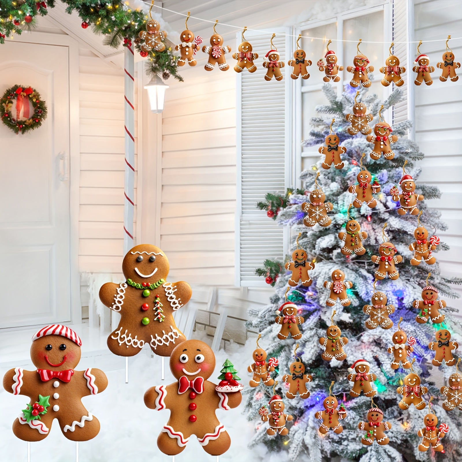 Wooden Gingerbread for Man Christmas Tree Ornaments Set - Festive Holiday Decorations for Home & Party