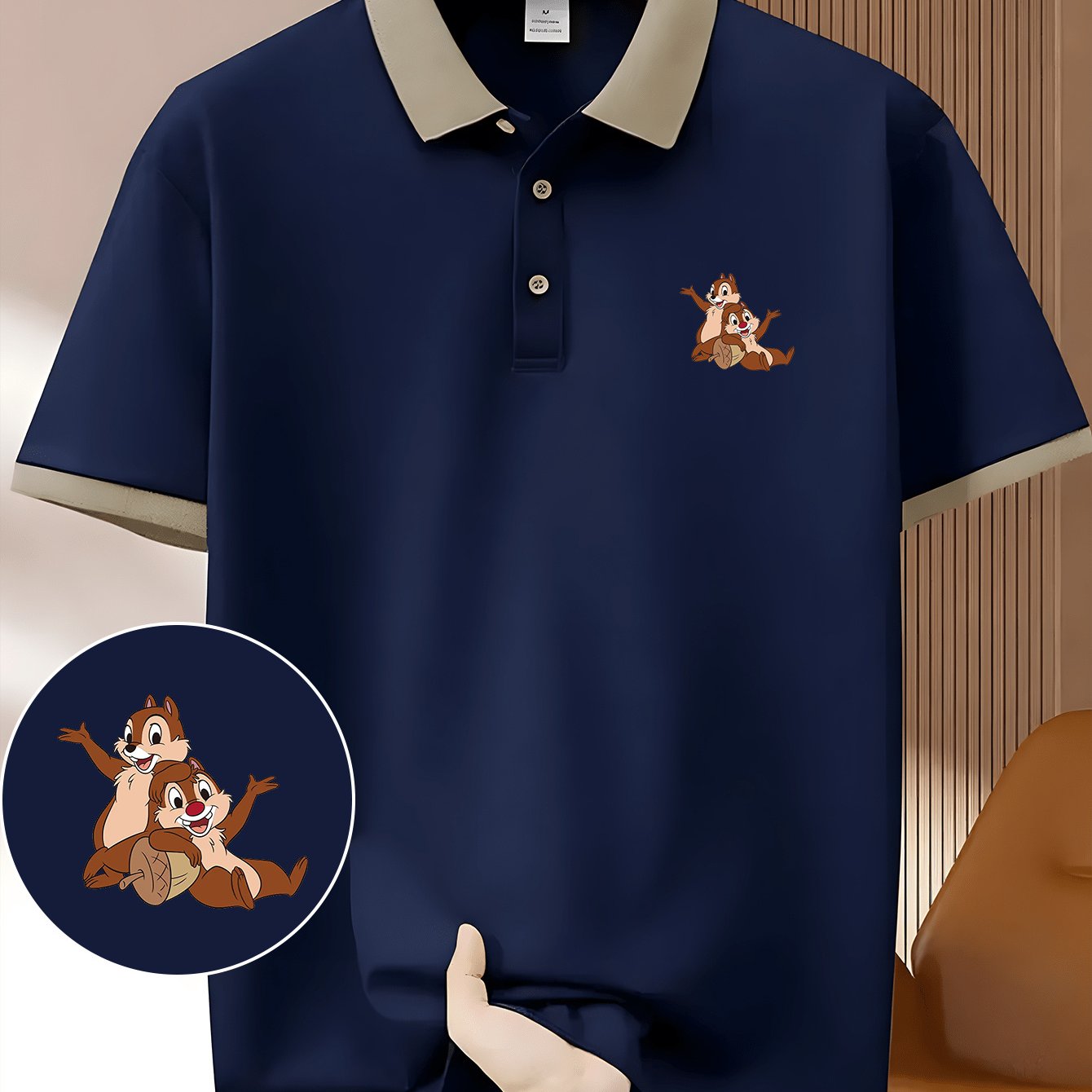 Disney Chitty Chitty Cartoon Image Printed Lapel Short Sleeve Shirt, Business Fashion Lightweight Polyester Breathable and Quick Drying Men's Shirt Golf Shirt Summer Fashion Casual Wear Suitable for Outdoor Sports Golf Course