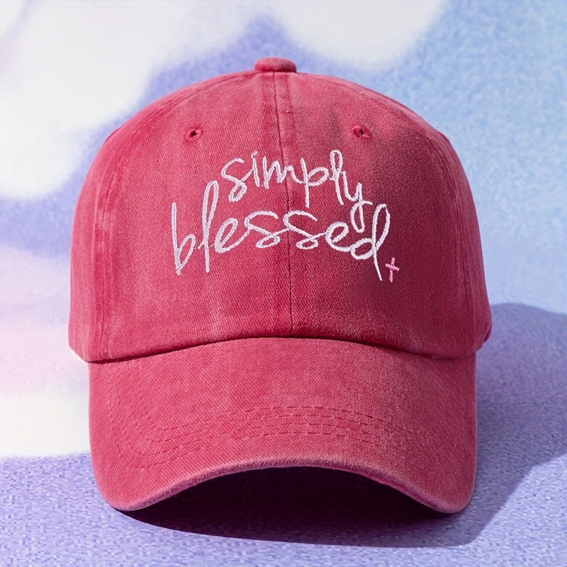 Simply Blessed Embroidery Baseball Cap Washed Distressed Solid Color Dad Hats Adjustable Sun Hats For Women & Men