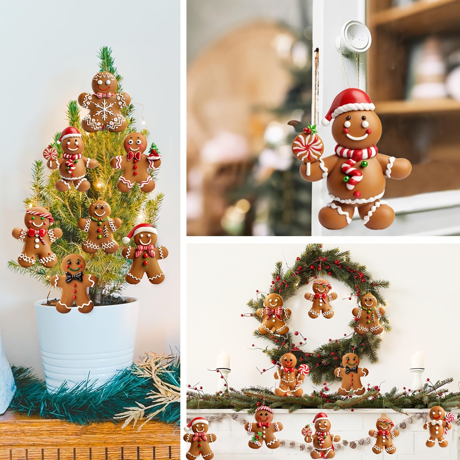 Wooden Gingerbread for Man Christmas Tree Ornaments Set - Festive Holiday Decorations for Home & Party
