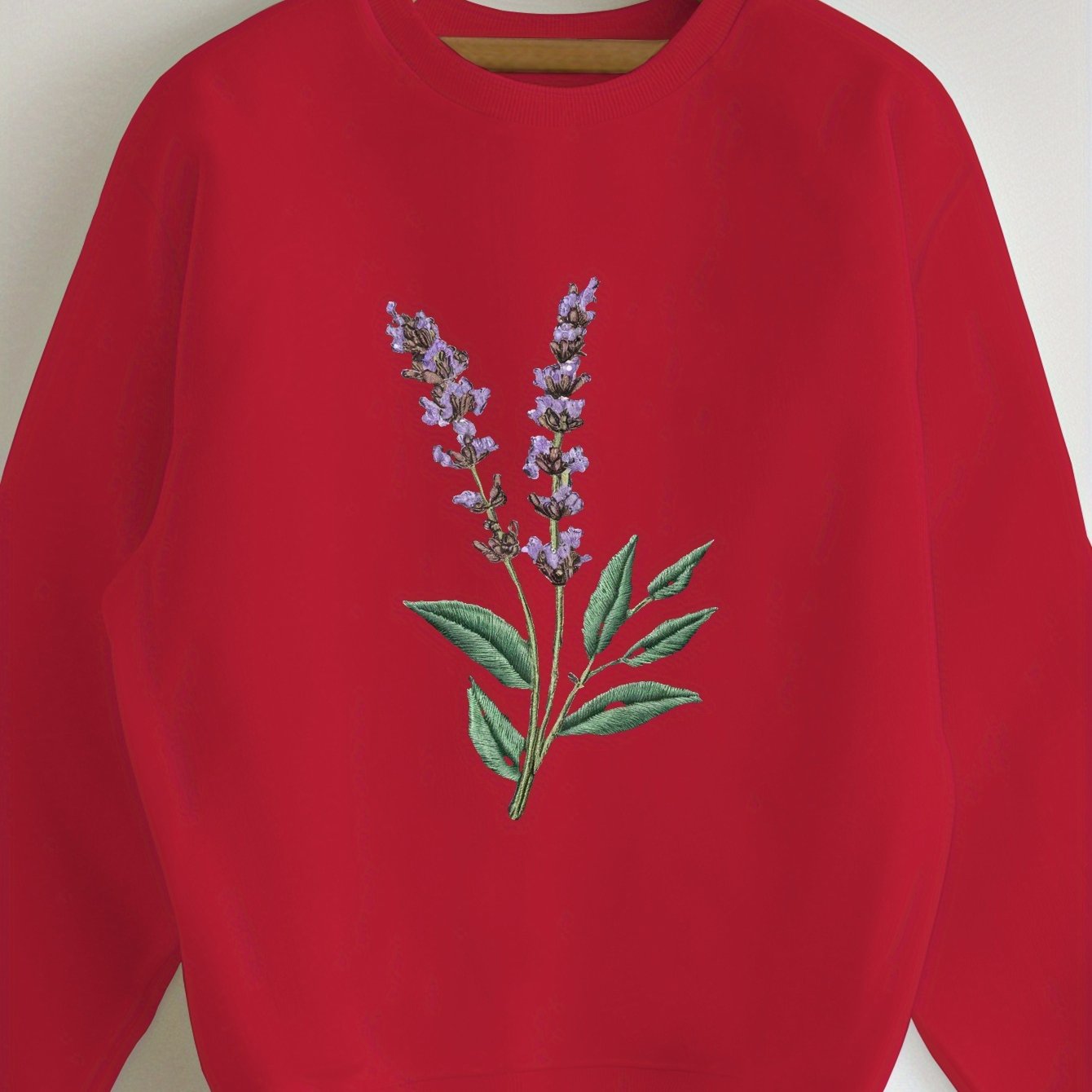 Teediy Lavender Sprig Embroidered Design Women'S Sweatshirt