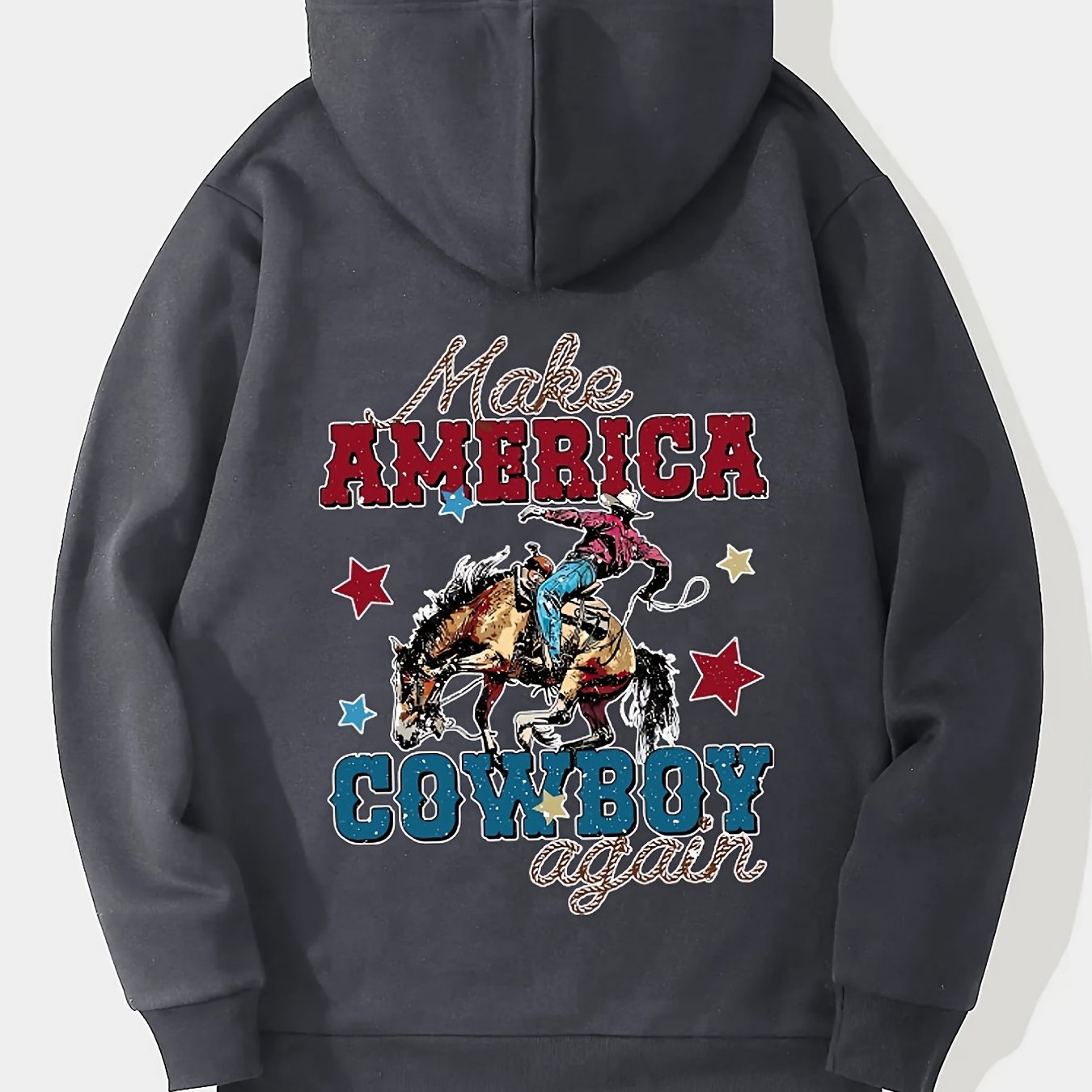 cowboy Loose-fitting men's letter and character print hoodie with drooping shoulders and adjustable drawstrings