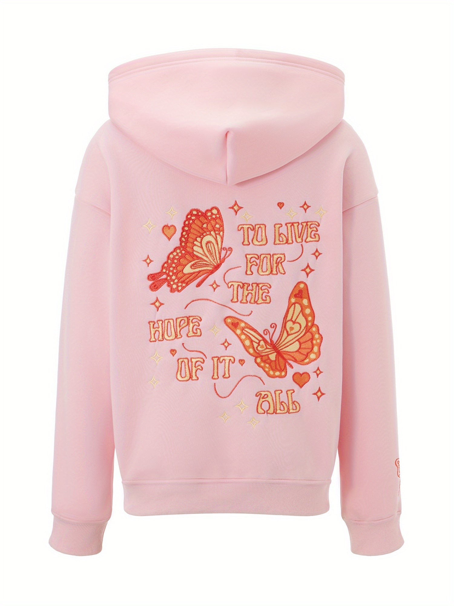 Women'S Spring Autumn Hooded Sweatshirt Long Sleeve Letter Butterfly Embroidery Hoodie