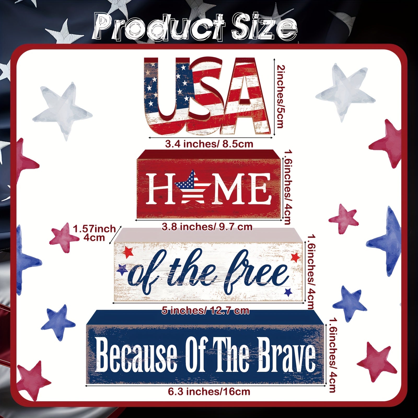 Farmhouse 4th of July Patriotic Table Sign Independence Day Table Wood Decorations Patriotic Themed Rustic Farmhouse Wood Block Sign for Party Home Desk Party Packs (Stylish)