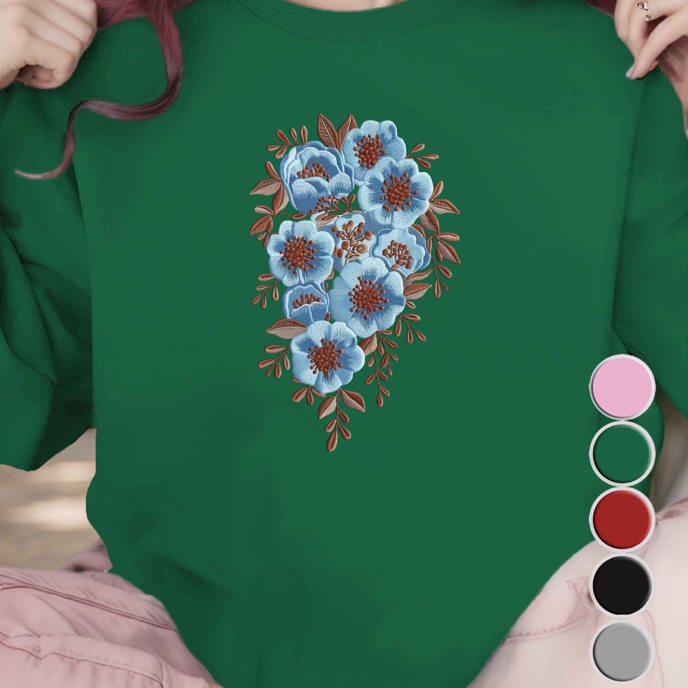 1pc Women'S Casual Floral Embroidery Crew Neck Sweatshirt - Polyester Knit Fabric, Geometric Pattern, Regular Length, Fall/Winter Collection