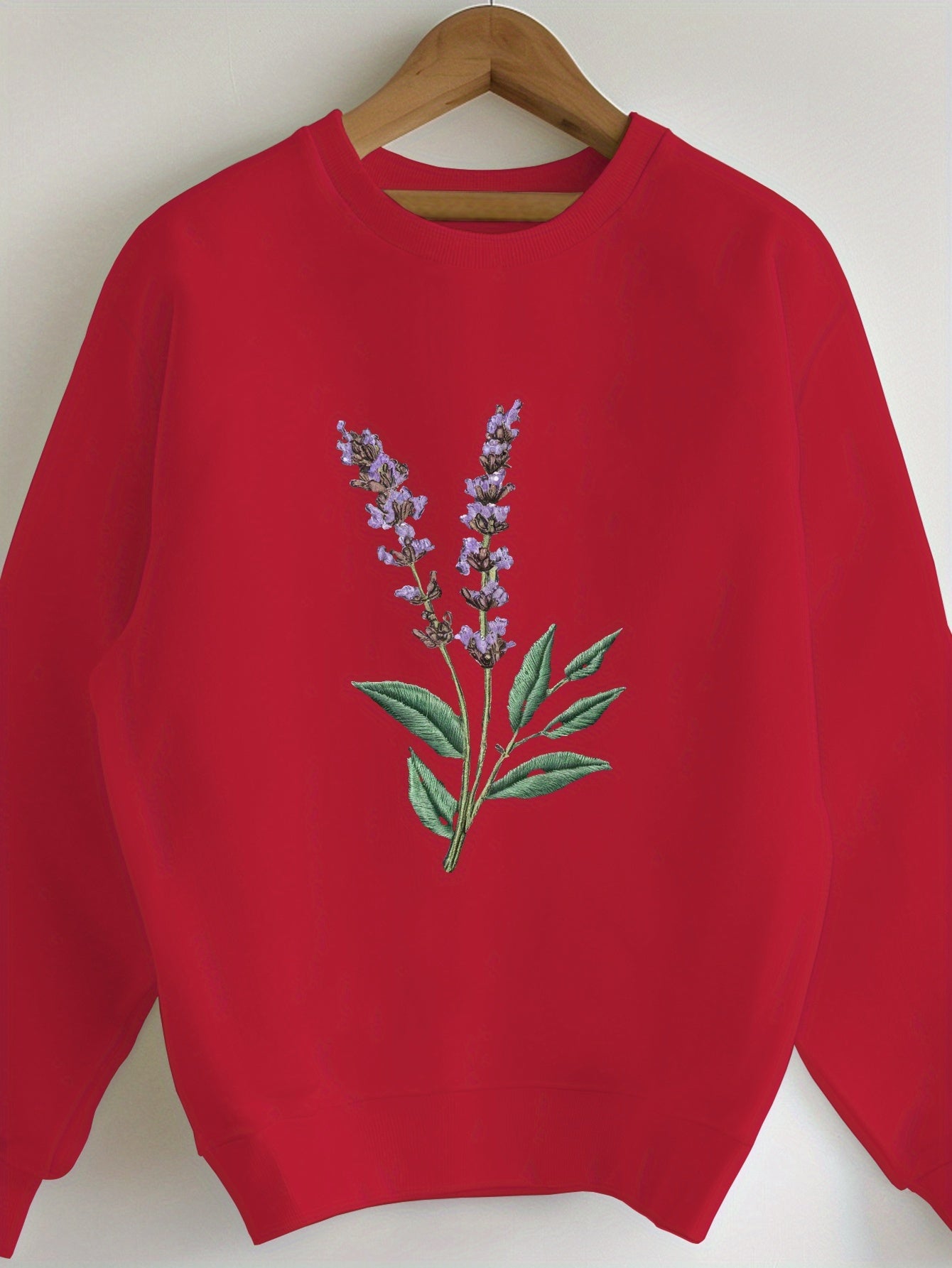 Teediy Lavender Sprig Embroidered Design Women'S Sweatshirt