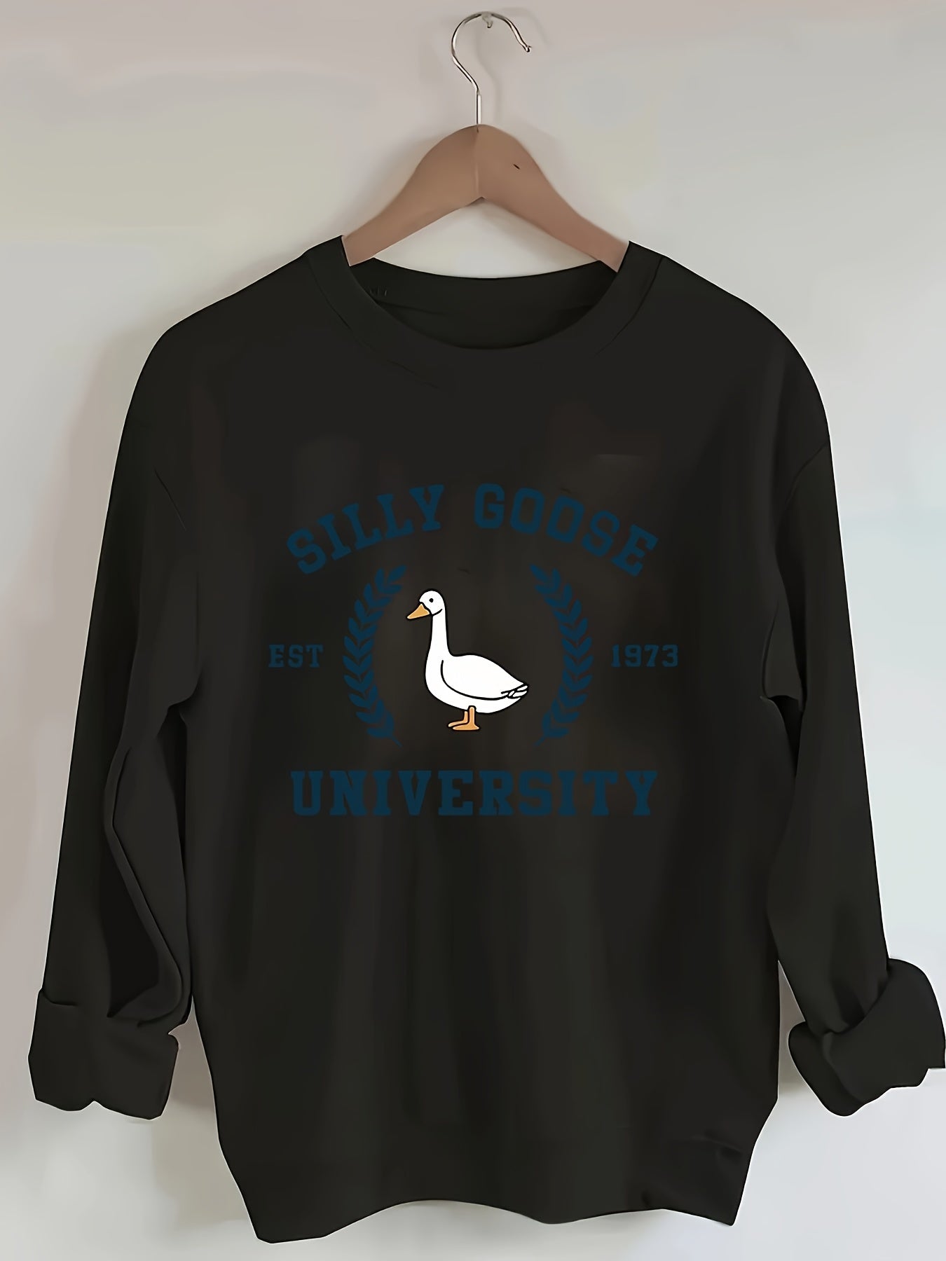 Silly Goose Comfort Workshop Women's Casual Crew Neck Sweatshirt - Silly Goose University 1978 Graphic Print, Soft Beige, Regular Fit, Machine Washable, Allseason Apparel, Playful Design, Durable Fabric