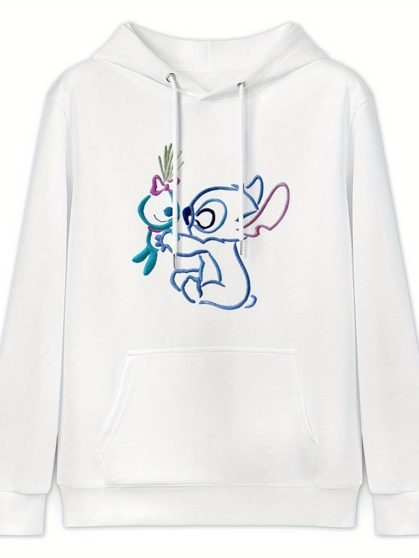 Disney Men's Black Retro Pullover Hoodie with Stitch & Angel Embroidery Art & Disney Friends Digital Print, Soft Regular Fit Casual Sweatshirt, Machine Washable, Front Pockets, Disney Hoodie, Durable Fabric