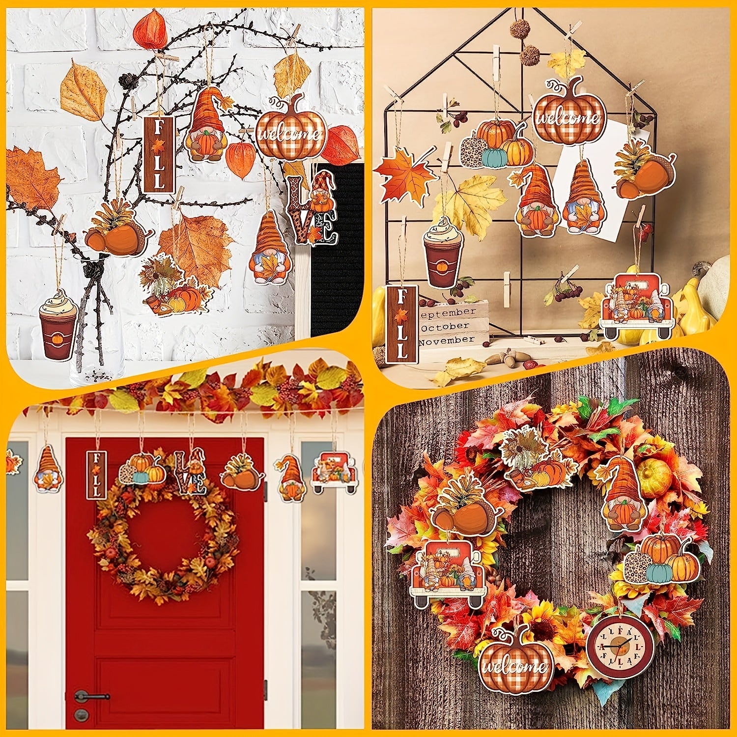 Autumn Thanksgiving Gnome Wooden Hanging Decorations Pumpkin Leaf Flower Autumn Tree Decorations
