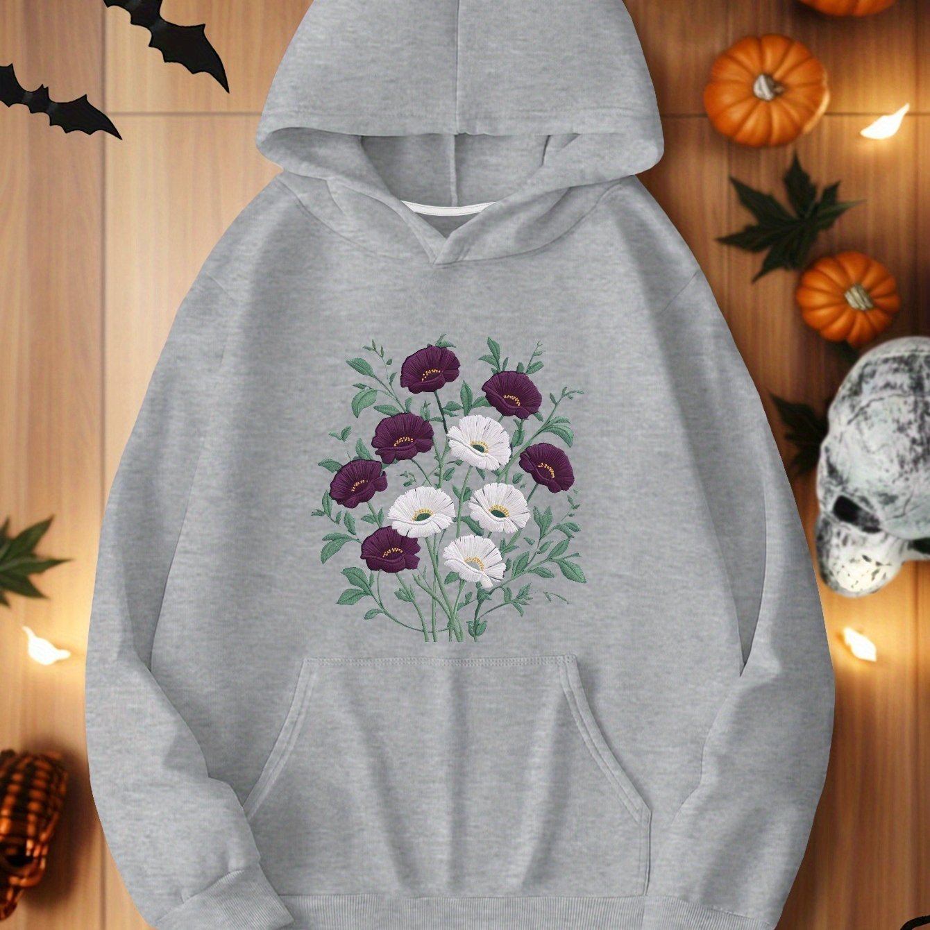 teediy Embroidered floral design women's hoodies
