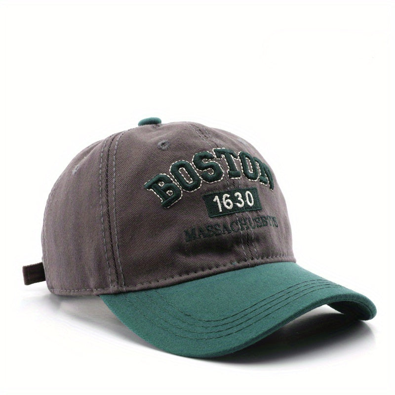 Boston 1630 Embroidered Baseball Cap, Unisex Polyester Adjustable Street Retro Hat, Lightweight Sun Visor Cap for Outdoor Travel, Hand Washable, Stripe Craftsmanship, Occasion Theme