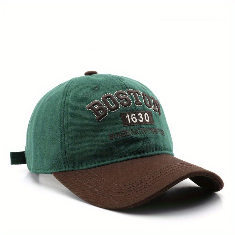 Boston 1630 Embroidered Baseball Cap, Unisex Polyester Adjustable Street Retro Hat, Lightweight Sun Visor Cap for Outdoor Travel, Hand Washable, Stripe Craftsmanship, Occasion Theme