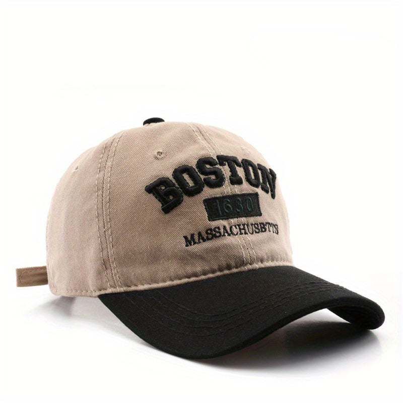 Boston 1630 Embroidered Baseball Cap, Unisex Polyester Adjustable Street Retro Hat, Lightweight Sun Visor Cap for Outdoor Travel, Hand Washable, Stripe Craftsmanship, Occasion Theme