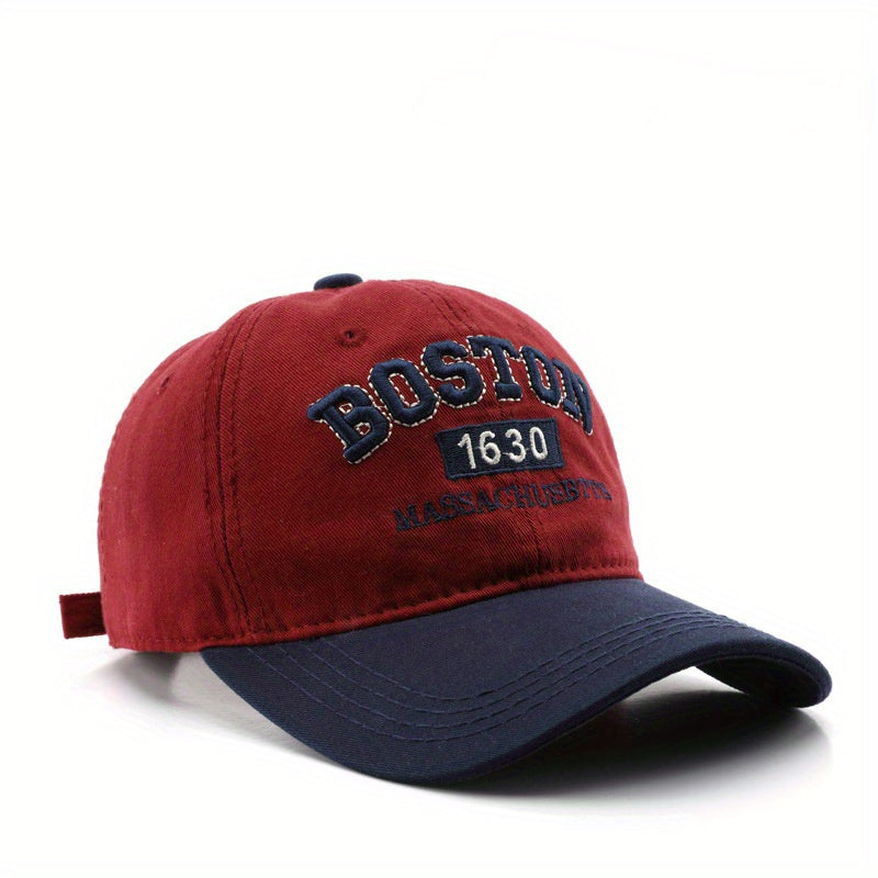 Boston 1630 Embroidered Baseball Cap, Unisex Polyester Adjustable Street Retro Hat, Lightweight Sun Visor Cap for Outdoor Travel, Hand Washable, Stripe Craftsmanship, Occasion Theme