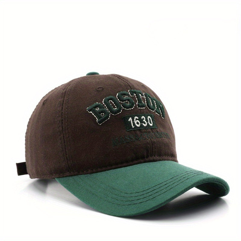 Boston 1630 Embroidered Baseball Cap, Unisex Polyester Adjustable Street Retro Hat, Lightweight Sun Visor Cap for Outdoor Travel, Hand Washable, Stripe Craftsmanship, Occasion Theme
