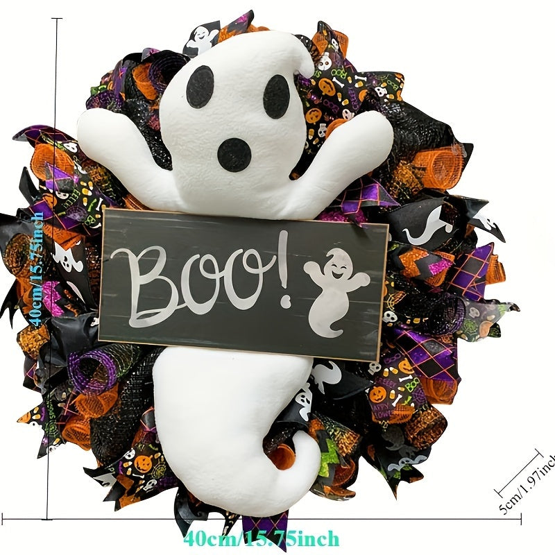 Cute Halloween Ghost Wreath for Holiday Door and Window Scene Decoration Props
