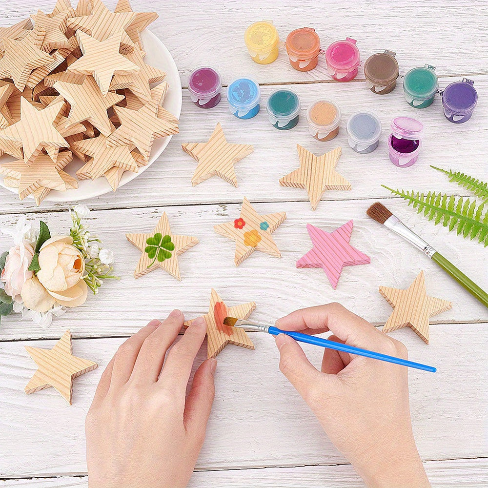 Blank Wooden Star Slices, Wooden Cutouts Ornaments, For Drawing Art Craft, Christmas And Wedding Decoration